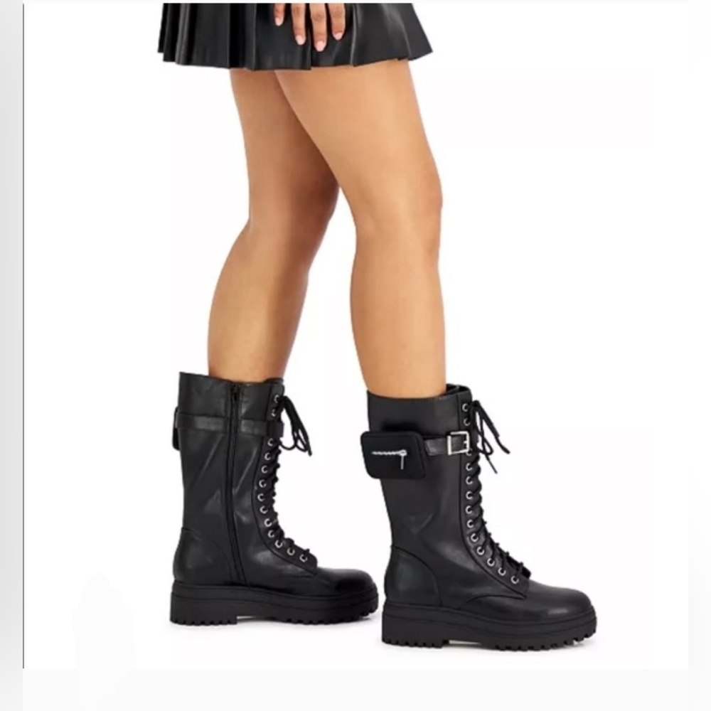 Wild Pair Black Lace-Up Combat Boots with Side Pocket
